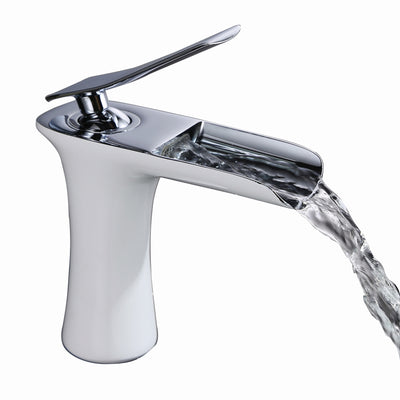 SUMERAIN Moderne waterval badkamerkraan, eigentijdse wastafelkraan met enkele hendel, chroom en witte afwerking