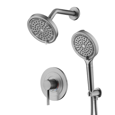 SUMERAIN Geborsteld Nikkel Regendouche Systeem met 6-Spray Handdouche met Filter, Douchekraan Compleet met Ruw-in Klep