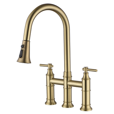 SUMERAIN 8-inch centerset keukenbrugkraan met uittrekbare sproeier 3-gats keukenkraan roestvrij staal, geborsteld goud