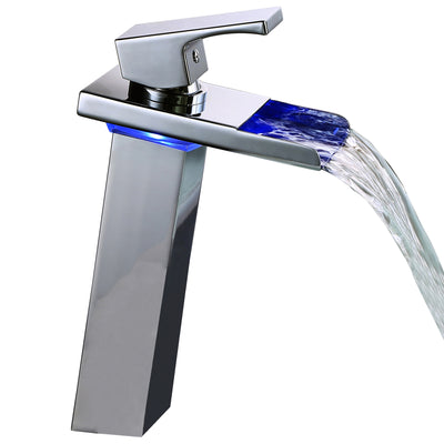 sumerain LED waterval badkamerkraan, chroom, enkele hendel, enkele opening, wastafelkraan met 3 kleurwisselingen