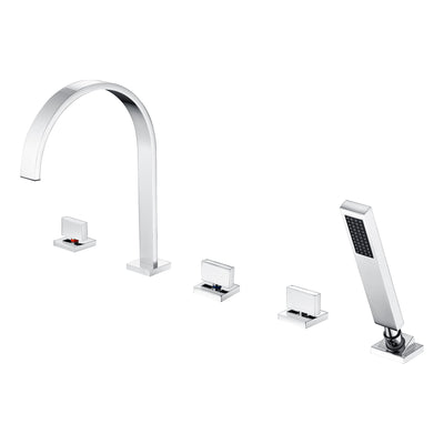 SUMERAIN 5-Gats Romeinse Badkuip Kraan met Handdouche, Hoge Doorstroming Dekmontage Waterval Badkuip Kraan met Klep, Chroom Afwerking