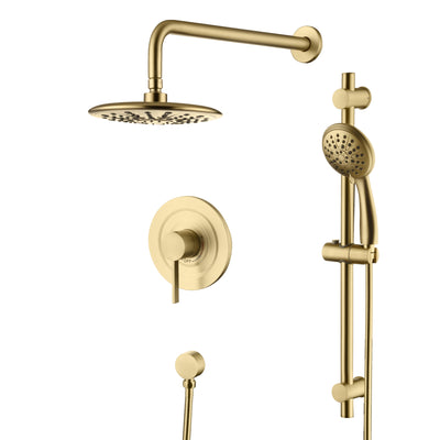 sumerain Douche Systeem, Geborsteld Gouden Glijstang Douchekraan Set Compleet, Douchekoppen en 3-Spray Handdouche, Klep en Afwerkingsset Inbegrepen