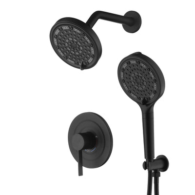 SUMERAIN Mat Zwart Douche Systeem met 6-Spray Handdouche met Filter, Wandgemonteerde Regendouchekraanset met Ruw-in Klep
