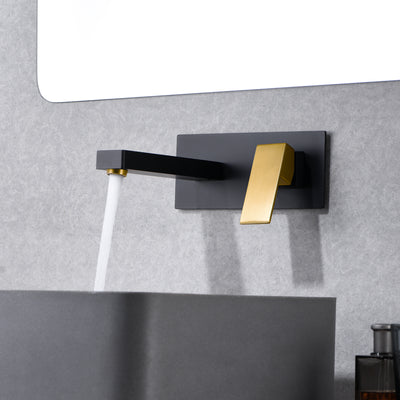 SUMERAIN Wall Mount Bathroom Faucet Black and Gold Finish, Lavatory Vessel Sink Faucet with Rough in Valve