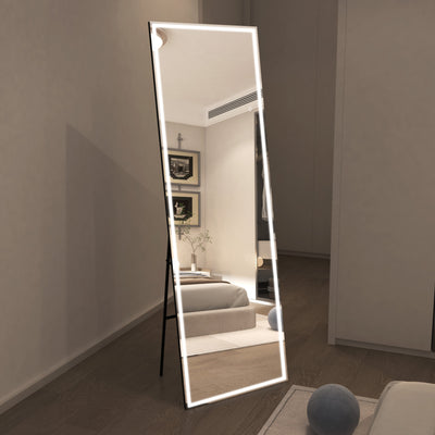 Sumerain 75"x28" Grote LED Staande Spiegel voor het Hele Lichaam, Traploos Dimbare Verlichte Vloerspiegel met 3 Kleurenverlichting, Wandgemonteerde Spiegel over de Hele Lengte voor Slaapkamer, Kleedkamer, Kapstok, Gehard Glas