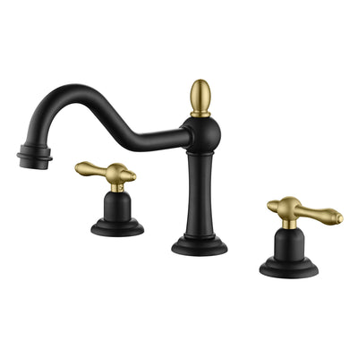 sumerain 8 inch Wijdverspreide Badkamerkraan, 2 Handvatten Vintage Stijl Wastafelkraan voor 3 Gaten, Zwart en Goud