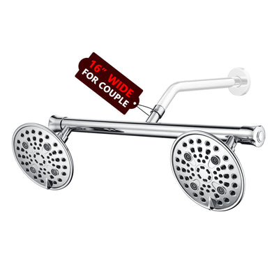 sumerain Luxe 6" Hoge Druk Dubbele Douchekop Combinatie met 6 Instellingen en 20" Lange Douchearm voor Stellen, Chroom Afwerking