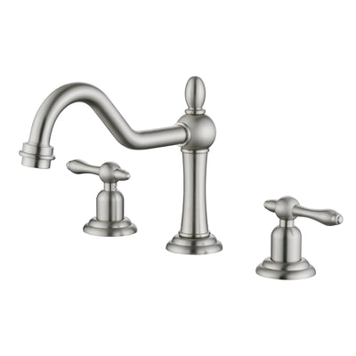 sumerain Vintage 8" Wijdverspreide Badkamerkraan 3 Gaten, 2 Handvatten Wastafelkraan Geborsteld Nikkel