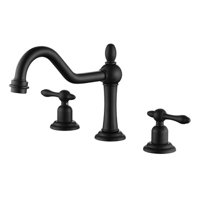 sumerain Mat Zwarte 8 inch Wijdverspreide Badkamerkraan, 2 Handvatten Vintage Wastafelkraan met Draaibare Uitloop