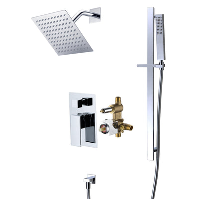 SUMERAIN Modern douchesysteem met 8-inch vierkante regendouche, wandmontage enkele hendel douchesysteem met drukbalansventiel en handdouche, chroom
