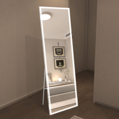 Sumerain 75"x28" LED Vloerspiegel met Verlichting, Witte Frame Spiegel over de Hele Lengte met Dimmer & 3 Kleurtemperaturen, Staande Spiegel voor het Hele Lichaam voor Slaapkamer, Kleedkamer, Kapstok