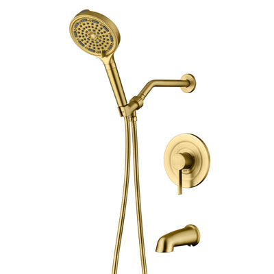 SUMERAIN Geborsteld Gouden Douche Systeem met 6-Spray Handdouche met Filter, Douchekraanset met Hoge Doorstroming Badkuipuitloop