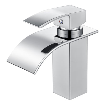 SUMERAIN Moderne badkamer wastafelkraan met enkele hendel en watervaluitloop, inclusief watertoevoerslangen, chroom