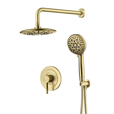 sumerain Geborsteld gouden 9 inch regendouchesysteem met gefilterde handdouchekop voor hard water, inbouwventiel inbegrepen