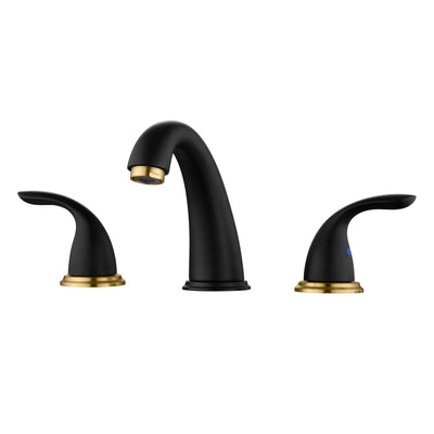 sumerain Twee Hendel Wijdverspreide Badkamer Waskom Kraan, 3-Gaten Badkamer Wastafelkraan, Zwart & Goud