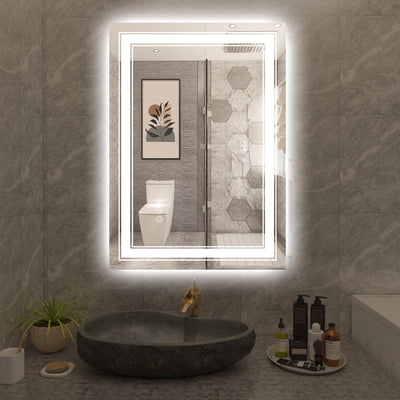 Sumerain 20 x 28 Inch LED Badkamerspiegel met Verlichting, Voor- en Achterverlichte Traploos Dimbare Make-up Spiegel, Anti-Damp, Geheugenfunctie, 3 Kleurtemperaturen