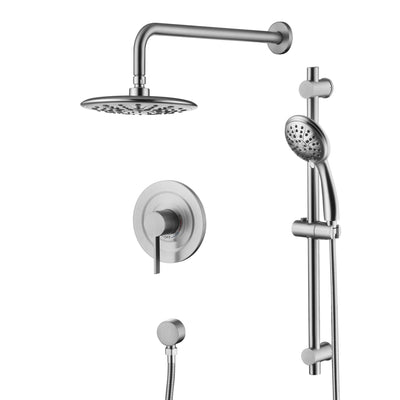 sumerain Geborsteld Nikkel Regenval Badkamer Douche Systeem, Wandgemonteerde Glijstang Douchekraan Set met Douchekop en Handdouche, Klep en Afwerkingsset Inbegrepen