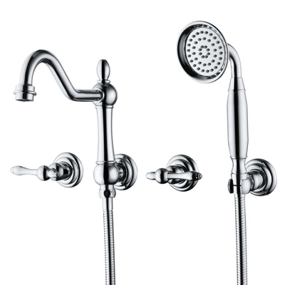 SUMERAIN Vintage wandgemonteerde badkraan met handdouche, hoog debiet badvuller, chroomafwerking, inbouwventiel inbegrepen