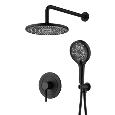 sumerain Mat Zwarte Verstopte Douchekraan Set, Regen Douche Systeem met 10 Inch Douchekop, Douche Accessoires met Handdouche Spray Inbegrepen Klep en Afwerkingsset
