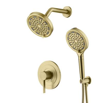 SUMERAIN Geborsteld Gouden Douche Systeem met Gefilterde Handdouche, Wandgemonteerde Douchekraan Complete Set met Doucheklep