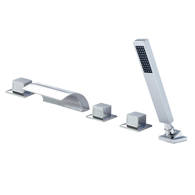 SUMERAIN Moderne chromen Romeinse waterval badkuipkraanset, 3-knops dekmontage met handdouche