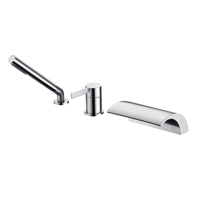 SUMERAIN 3 Gaten Badkamer Romeinse Badkuipkraan met Handspuit, Hoge Doorstroming Dekmontage Waterval Badkuipvuller, Chroom Afwerking