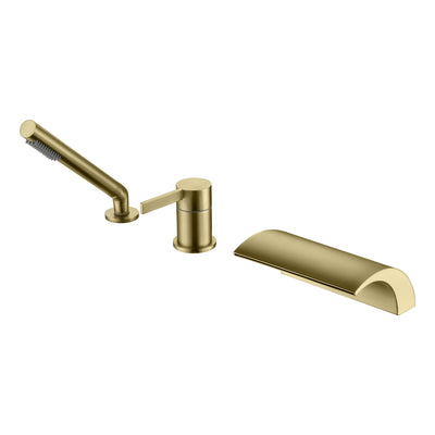 SUMERAIN Badkamer Romeinse Badkuipkraan met Handdouche, Hoge Doorstroming Enkelhendel Waterval Badkuipvuller Geborsteld Gouden Afwerking