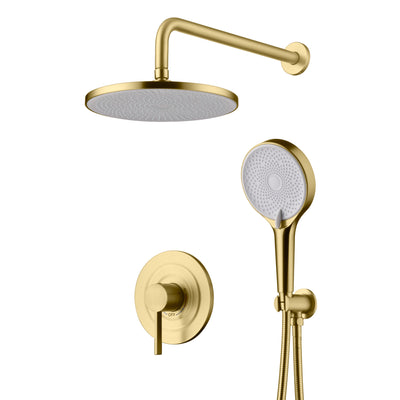sumerain regendouchesysteem met 10 inch regendouchekop, geborsteld gouden douchekraan compleet set met inbouwventiel en afwerkingsset