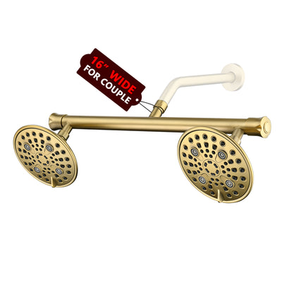 sumerain 2-in-1 Dubbele Douchekoppen met Afsluitklep voor Twee Personen, Hoge Druk 6 Functies Spray en 20" Lange Douchearm, Geborsteld Goud