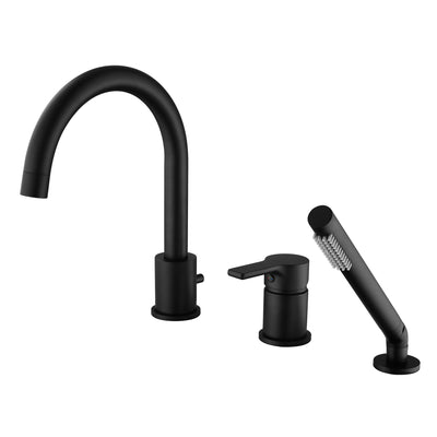 3-gats opbouw matte zwarte Romeinse badkraan met handdouche sproeier
