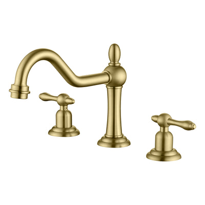 sumerain 3 Gaten 8 inch Wijdverspreide Badkamer Wastafelkraan, Geborsteld Goud 2 Handvatten Wastafelkraan met Draaibare Uitloop