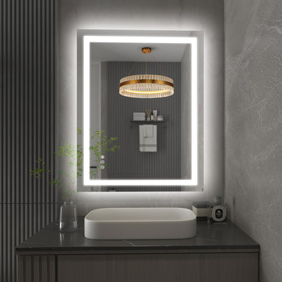 SUMERAIN LED badkamerspiegel met voor- en achterverlichting, 28 x 36 inch 3 kleuren dimbare slimme verlichte badkamerspiegel voor aan de muur, anti-condens, geheugenfunctie, gehard glas, ETL gecertificeerd