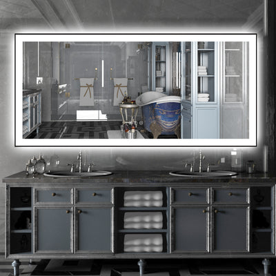 Sumerain 60"x28" Grote LED Badkamerspiegel met Verlichting, Voor- en Achterverlichte Dimmbare Anti-Damp Make-up Spiegel met Geheugenfunctie, 3 Kleurtemperaturen Verlichte Muurspiegel Gehard Glas