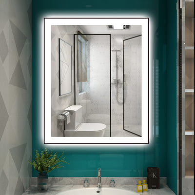 Sumerain 30 x 36 Inch Zwart Gekaderde LED Spiegel voor Badkamer, Traploos Dimbare Anti-Damp Badkamerspiegel met Verlichting, 3 Kleurtemperaturen