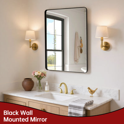 SUMERAIN Mat Zwarte Badkamer Kaptafel Spiegel, 22x30 Inch Wandspiegel met Aluminium Frame, Gehard Glas, Horizontaal of Verticaal te Hangen voor Hal, Badkamer, Woonkamer