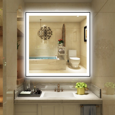 Sumerain 36 x 36 Inch LED Badkamerspiegel met Verlichting, Zwart Aluminium Frame Slimme Dimmbare Verlichte Badkamer Make-up Spiegel voor aan de Muur, 3 Kleurtemperaturen, Anti-Damp