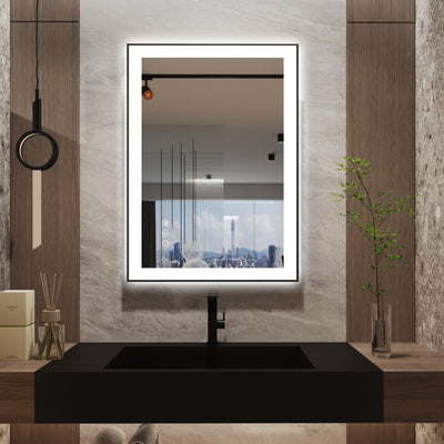 Sumerain 20 x 28 Inch LED Badkamerspiegel met Frame, Voor- en Achterverlichte Verlichte Make-up Spiegel, Anti-Damp Dimmbare Muurspiegel met 3 Kleurtemperaturen, Geheugenfunctie & Gehard Glas