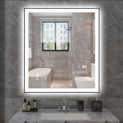 Sumerain LED Badkamer Make-up Spiegel met Verlichting, 32"x36" Voor- en Achterverlichte Anti-Damp Badkamerspiegel voor aan de Muur, Dimbare Helderheid, 3 Kleurtemperaturen