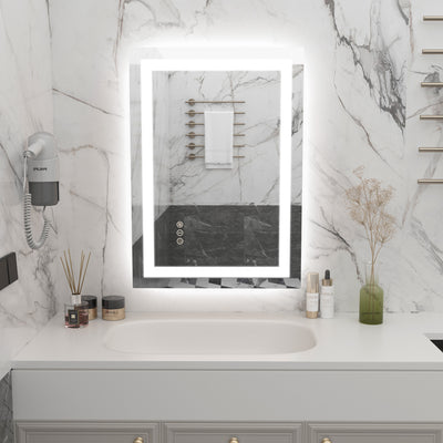 SUMERAIN 20 x 28 inch LED badkamerspiegel met verlichting, achter- en voorverlichte dimbare slimme badkamerspiegel voor aan de muur, anti-condens, 3 kleurtemperaturen, geheugenfunctie, gehard glas