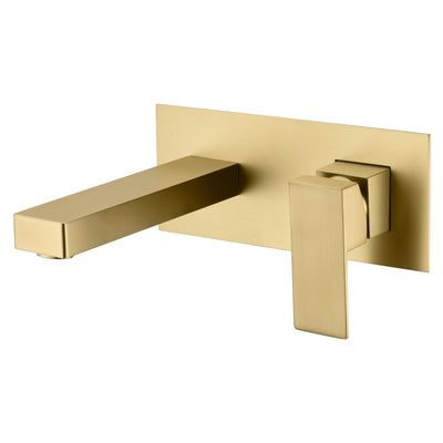 Enkele hendel geborsteld gouden wandmontage badkamerkraan inclusief messing klep  