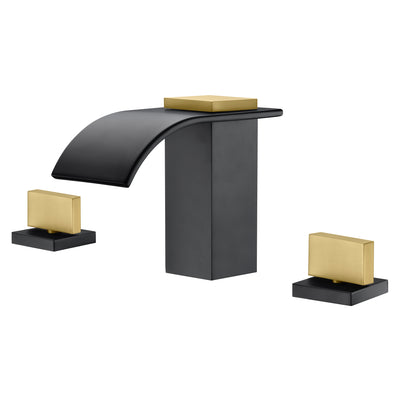 SUMERAIN 8" wijdverspreide badkamerkraan 3-gats waterval wastafelkraan zwart en goud afwerking