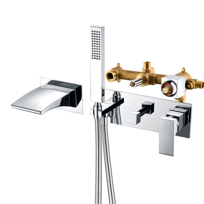 Wandgemonteerde badkranen, waterval badvulleruitloop met handdouche  