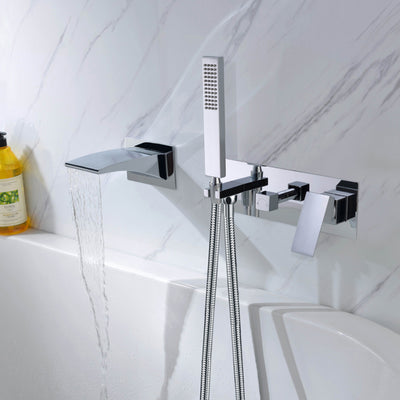 Wandgemonteerde badkranen, waterval badvulleruitloop met handdouche  