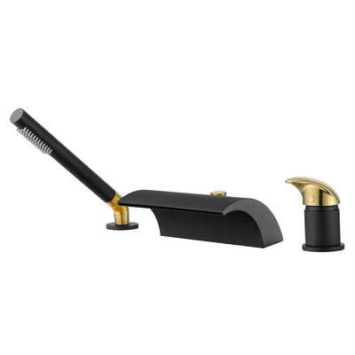 SUMERAIN waterval Romeinse badkraan opbouw badkraan messing badvuller met handdouche, zwart en goud afwerking