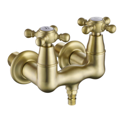 SUMERAIN 3-3/8" bad wandmontage klauwvoet badkuipkraan met twee kruisgrepen geborsteld goud