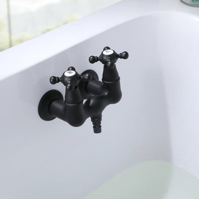 SUMERAIN Vintage Leg Tub Filler 3-3/8-Inch Center Wall Mount Tub Faucet, Cross Handle Matte Black