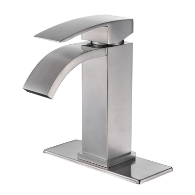 Badkamerkraan Waterval, Geborsteld Nikkel Waskomkraan met 4 Inch Roset