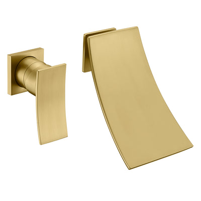 sumerain wandmontage badkraanset waterval badvuller enkele linkerhandige hendel, geborsteld gouden afwerking  