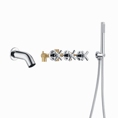 Wandmontage badvuller waterval badkraan met handdouche, chroom afwerking