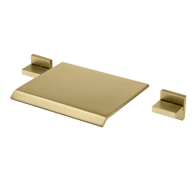 Waterval badkraan wandmontage met klep, geborsteld gouden badvuller 3 gaten, hoge doorstroming